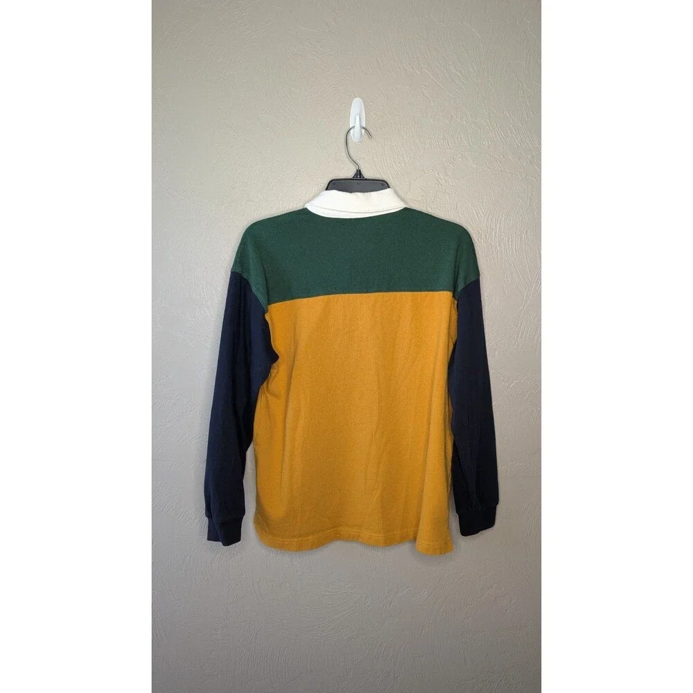 GAP Kids Boys XXL Blue Green Yellow Colorblock Logo Long Sleeve Rugby Polo Shirt